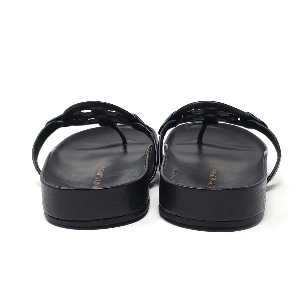 Tory Burch Miller Cloud Thong Sandals Calf Leather Perfect Black Logo Size 9.5 M - Picture 6 of 10